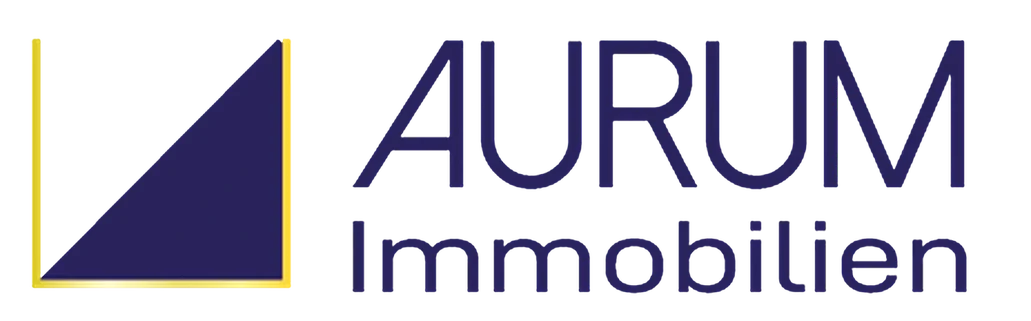 AURUM Wort-Bild-Marke: Bildmarke links, Schriftzug AURUM Immobilien rechts