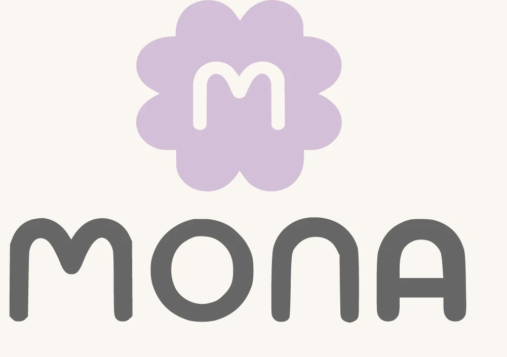 Die MONA Bild-Wort-Marke: fliederfarbene Blüte über dem Schriftzug mona