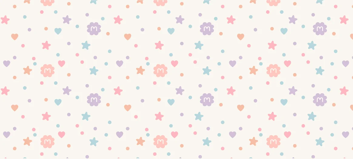 MONA Pattern: kleine Blüten, Herzen, Sterne und Punkte in Pastelltönen